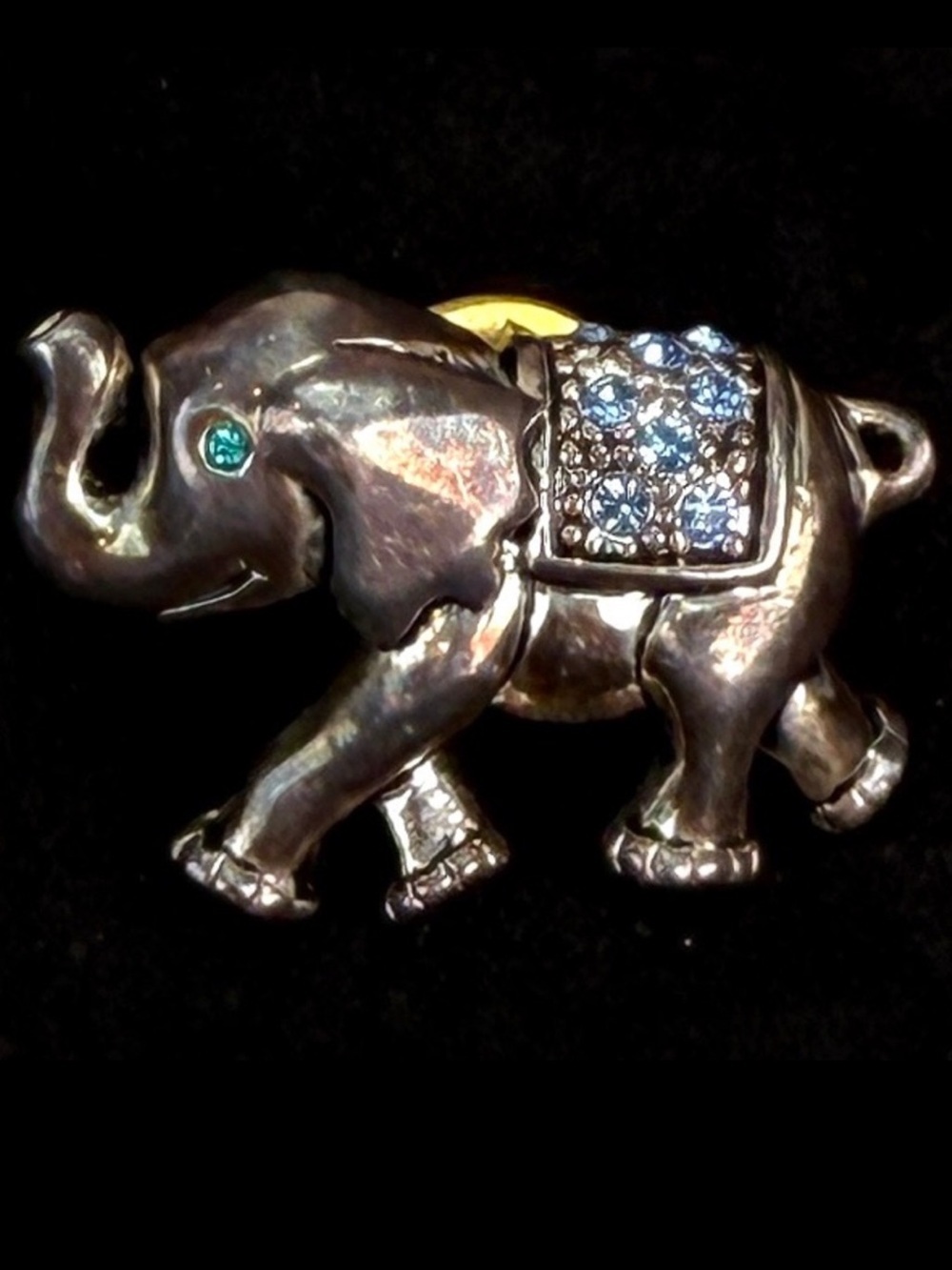 Vintage aged silverone Elephant with Blue Accents Brooch pin